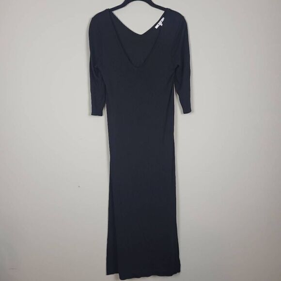 Anthropologie Three Dots Womens Small Black Dress Double V HI Low Slits Stretch - Picture 3 of 10